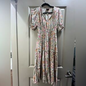 Who What Wear Floral Maxi Dress in Pink and Green